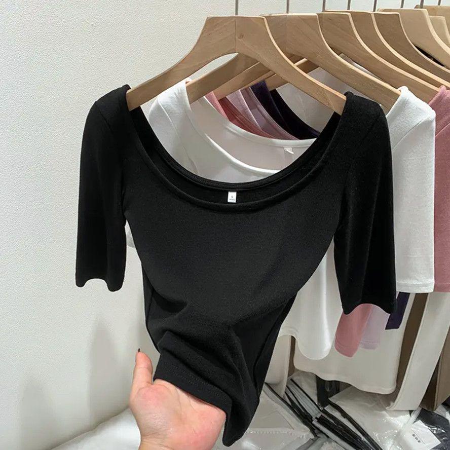 Women's Slim Fit U-Neck Five-Sleeve Summer Top