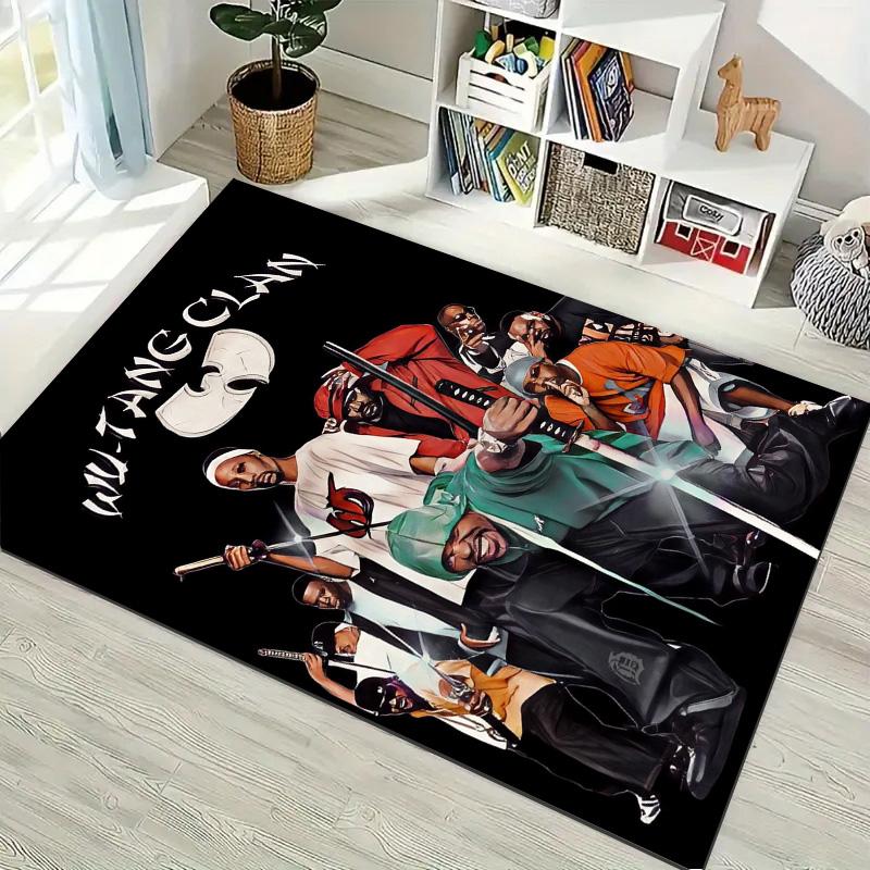 Wu‑Tang Clan Hip Hop Band Character Print Area Rug Non‑Slip Rectangular Floor Mat Music Fan Decor Rug for Bedroom Living Room