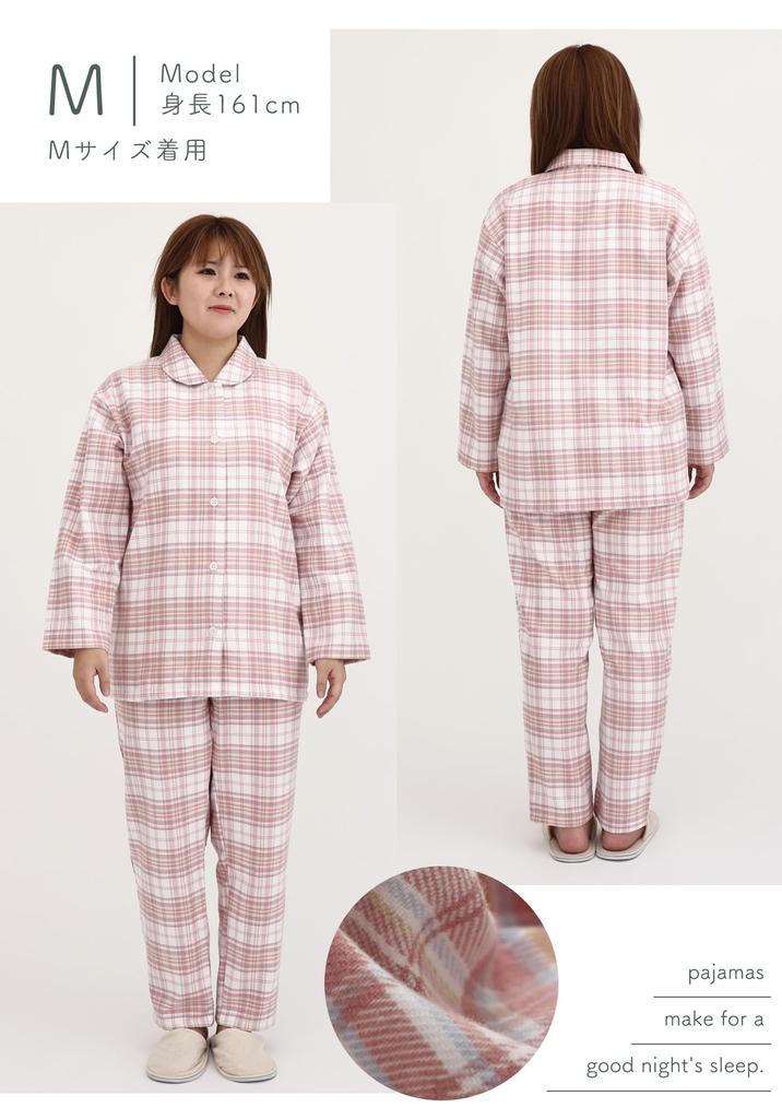 Kaitak Family Flannel Shirt Made In Japan by Japanese Long Check L Women's Pajamas, Craftsmen, Sleeve, 100% Cotton, Pattern, Spring, Autumn, Winter,