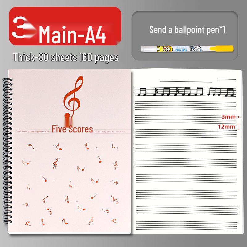 A4 Wide-Spaced Music Sheet Notebook for Beginners - Loose-Leaf, Thickened, Blank Pages for Children
