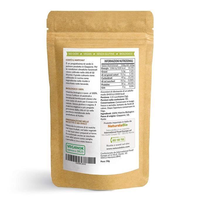 Thé Matcha Bio Japonais de Cuisine [ Qualité Culinaire ] 50 gr -Thé Vert Matcha en Poudre 100% Naturel -Matcha Green Tea