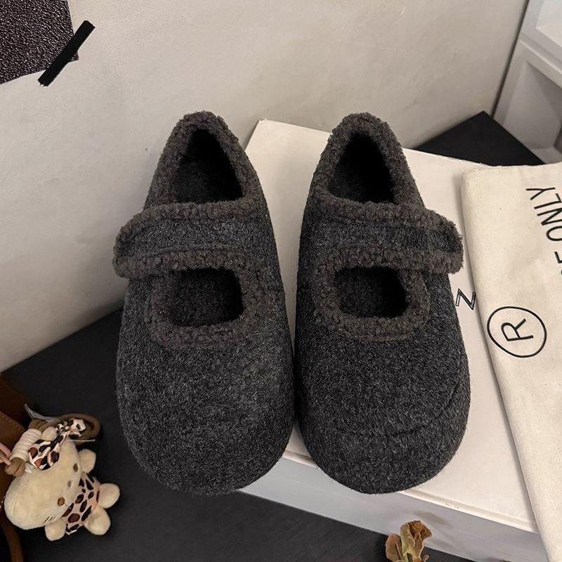 Fashion Velvet Thickened Thick-soled Mary Jane Fluffy Shoes, New Height-increasing Warm Snow Cotton Shoes for Winter Wear