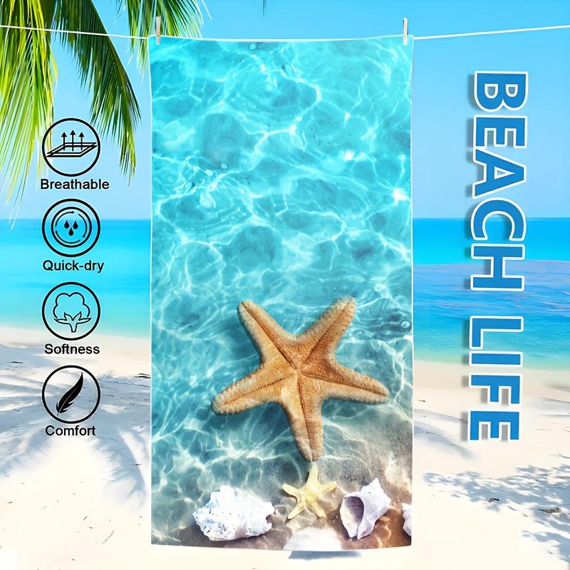 Microfiber Beach Towel Starfish Seahorse Design Thin Absorbent Extra Large Towel for Beach Swimming Camping Yoga Bath Sports