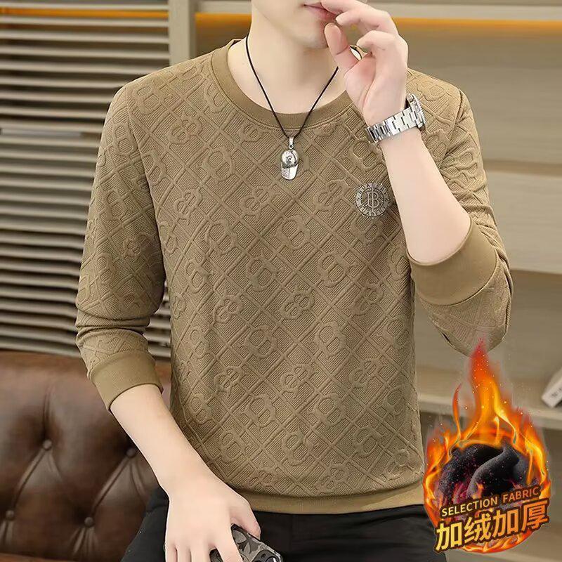 

Men s Plus Size Fleece-Lined Round Neck Hoodie - Comfortable, Casual & Warm for Autumn/Winter. 3XL кавовий