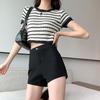 Thin Three-point Everyday Shorts for Women High-Waist Spring and Summer Updated Black Versatile Outside Wear Tight Slim A-line Pants