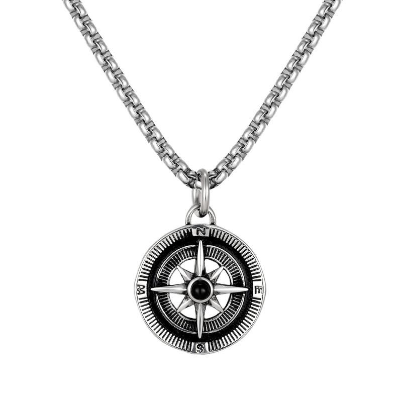Unique Compass Necklace Men's Trendy Personality Punk Style Long Sweater Chain Fashionable Versatile Disc Pendant