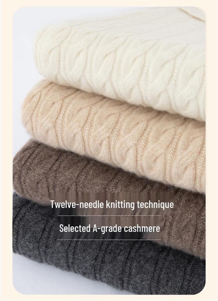 2026 Autumn/Winter Women's Slimming Cable Knit Cashmere Polo Neck Sweater