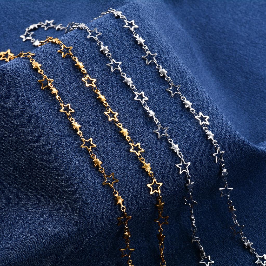 Cute Handmade Stainless Steel Link Star Neck Chain Necklace for Women Men Gold Plated Choker Metal Jewelry Accessories
