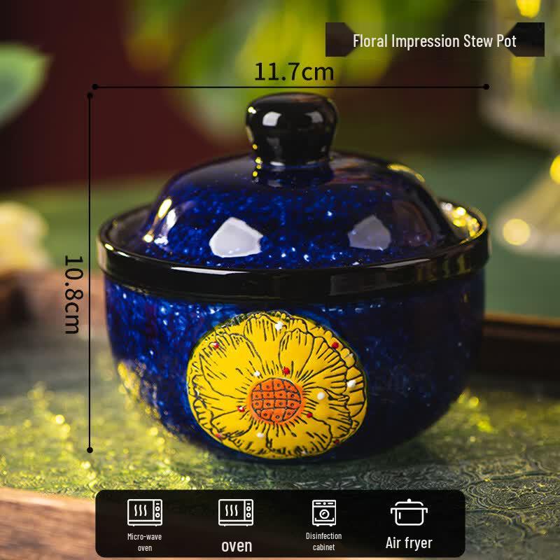 OIMG Floral Impression Ceramic Stew Pot with Lid