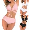 Women's Split Solid Color Swimsuit Sexy Backless Sleeveless Lace-up Bikini Swimwear