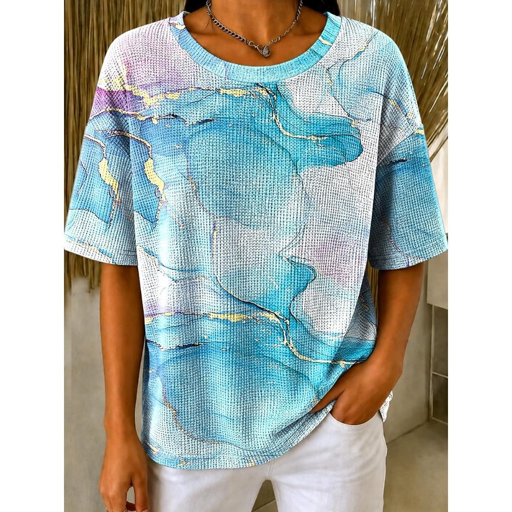 Women's T-shirt Tops Graphic Geometric Striped Stylish Classic Short Sleeve Crew Neck Round Tops Casual Summer Spring