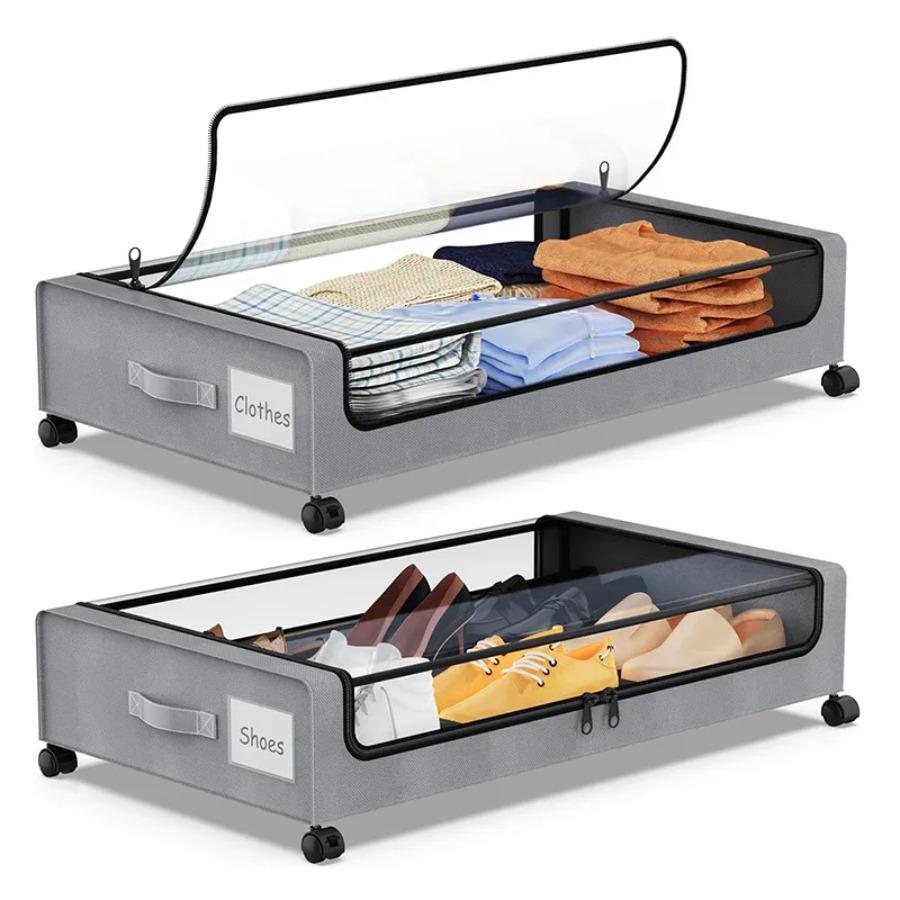 Under Bed Storage with Wheels Under Bed Storage Containers with Dividers Clear Lids 65L Under The Bed Storage Organizer Bins