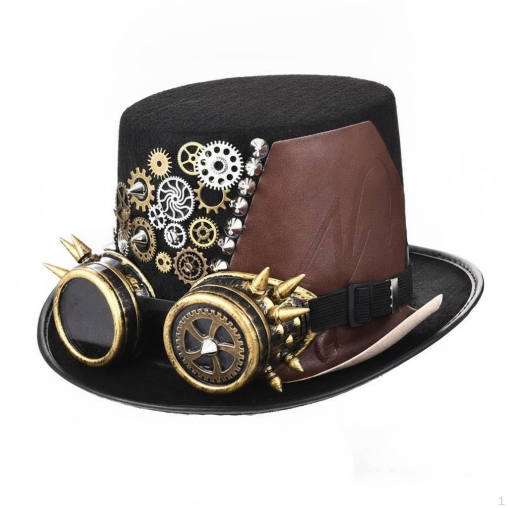 Steampunk Hat with Goggles Wide Brim Historical Adjustable Strap Dressup Accessory for