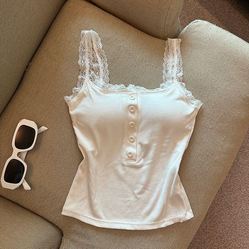 Women's Summer Lace Camisole Tank with Built-in Bra Pads