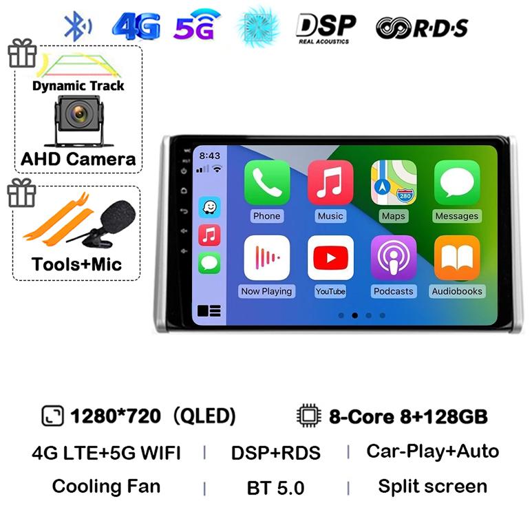 Android 14 Carplay Auto For Toyota RAV4 XA50 2018 2019 2020 Car Radio GPS Multimedia Player Stereo 4G WIFI 360 Camera Head Unit