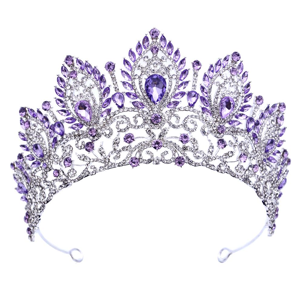 Vintage Opal Blue Crown Big Diadem Bride Crowns for Women Tiaras Wedding Dress Crown Hair Jewelry Princess Birthday Headdress
