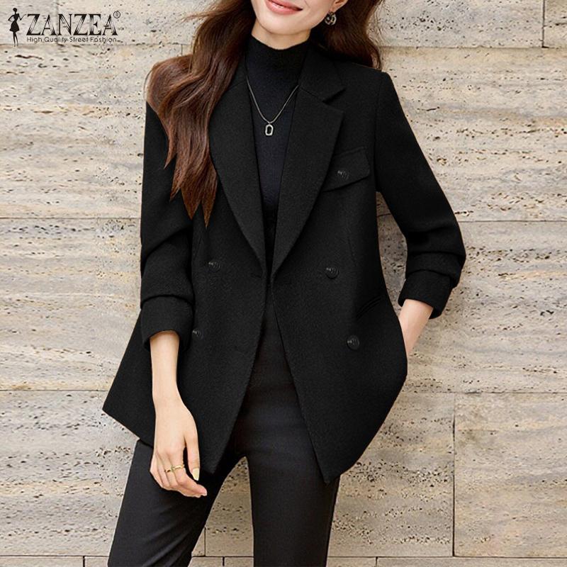 ZANZEA Women Casual Flat Collar Long Sleeve Thin Cardigan Blazer