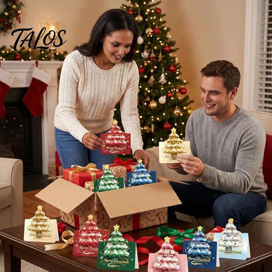 Blank Note Cards for Hand Written Blessings 10 Pcs 3D Christmas Tree Greeting Cards, Holiday Postcards Folded Xmas with Envelopes Bulk New Year,
