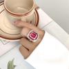 Autumn And Winter Jewelry Copper Bottom Gold-Plated Simulation Red Corundum Blue Spinel Square Ring Female 8 * 10