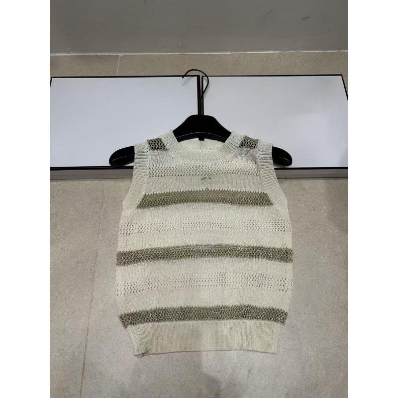 High-Quality Gold & Silver Thread Striped Knit Round Neck Vest - 2026 Summer Slimming Crochet Top