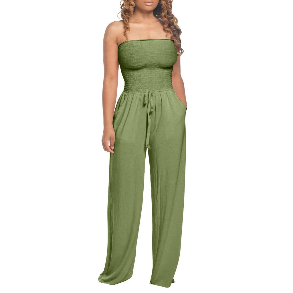 Women's Fashion Casual Flat Shoulder Wrap Chest Wide Leg Casual Jumpsuit