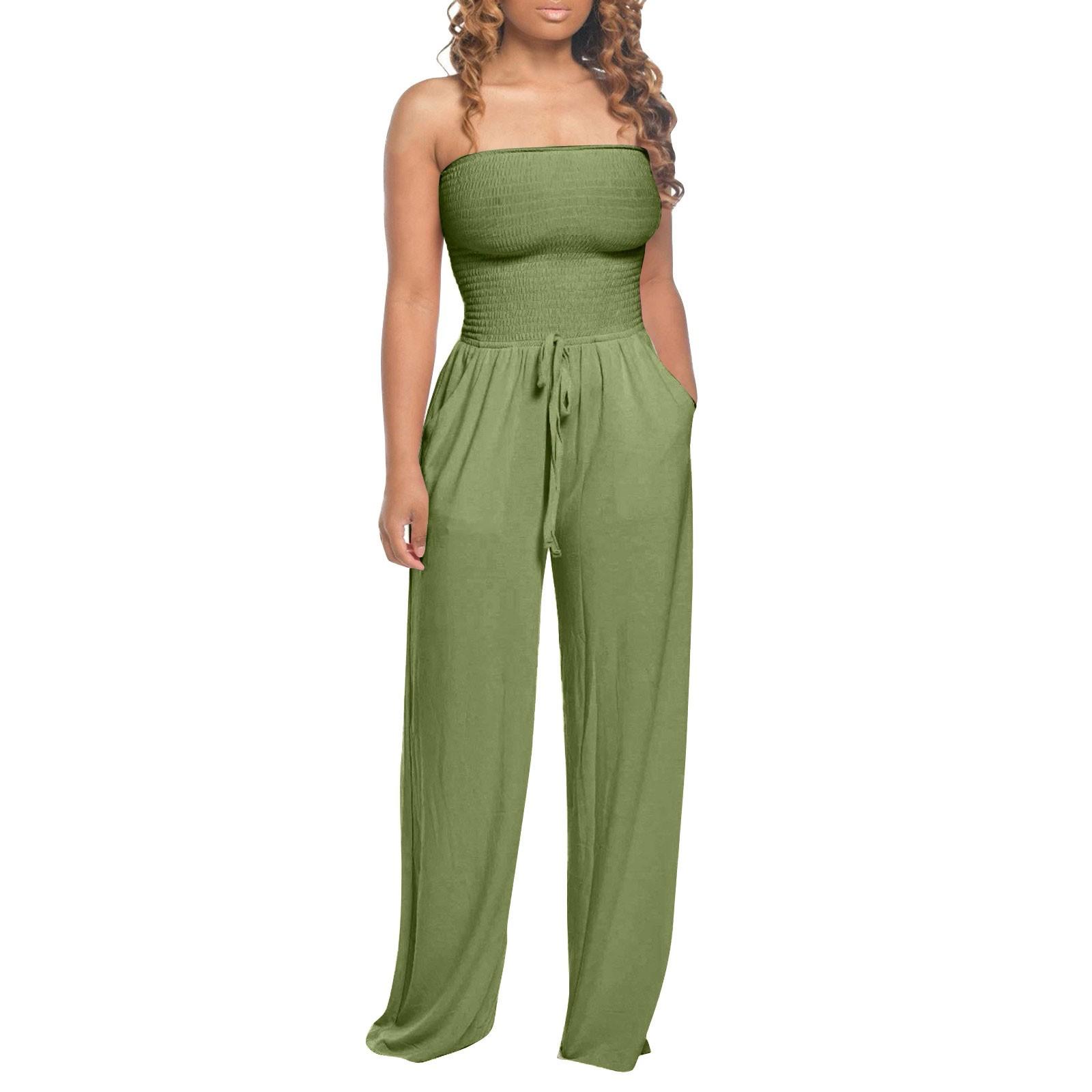 Women s Fashion Casual Flat Shoulder Wrap Chest Wide Leg Casual Jumpsuit L