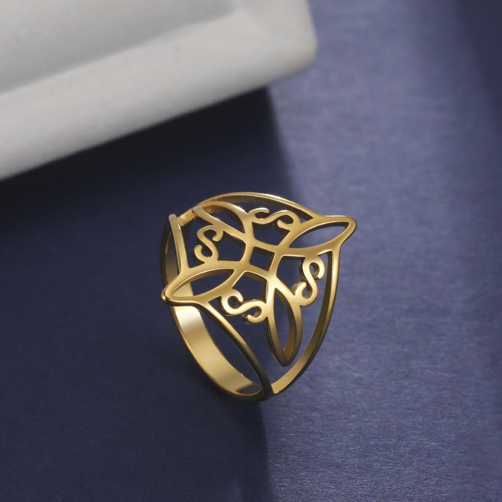 Witch Knot Ring Stainless Steel Gold Witchcraft Amulet Protection Finger Rings Wiccan Cross Celtics Knot Jewelry