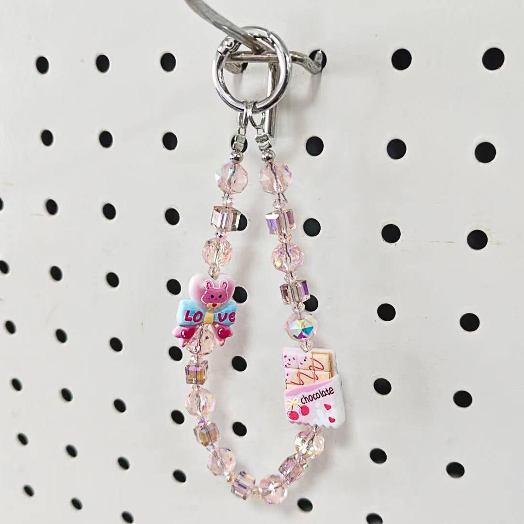 

Dopamine Color Acrylic Beaded Heart Crystal Phone Charm