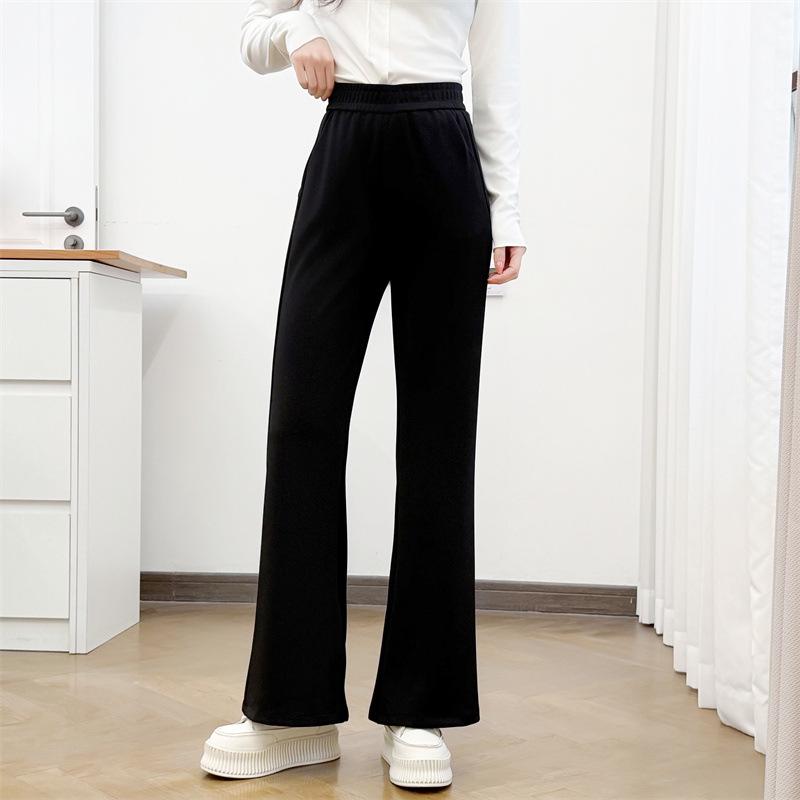 2026 Spring Plus Size High Waist Micro Flare Pants for Women - Slimming Casual Long Black Pants