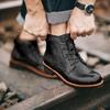 Fashion Handmade Leather Men Boots Retro Round Toe Ankle Boots  Autumn Winter Punk Street Style Motorcycle Boots Men Chunky Botines