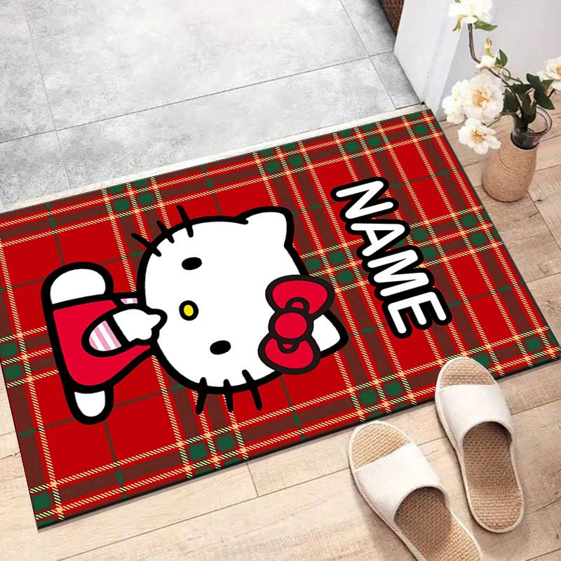 Custom HelloKitty Mat Personalized Name, Polyester Washable Indoor Entryway Rug, Gift for Christmas, Easter, Thanksgiving Day