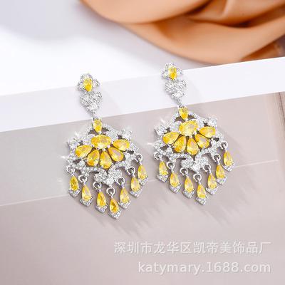 Guofeng Heavy Industry Wedding Needle Earrings Slightly Inlaid Zircon Charcoal Water Drop Earrings Temperament Earrings