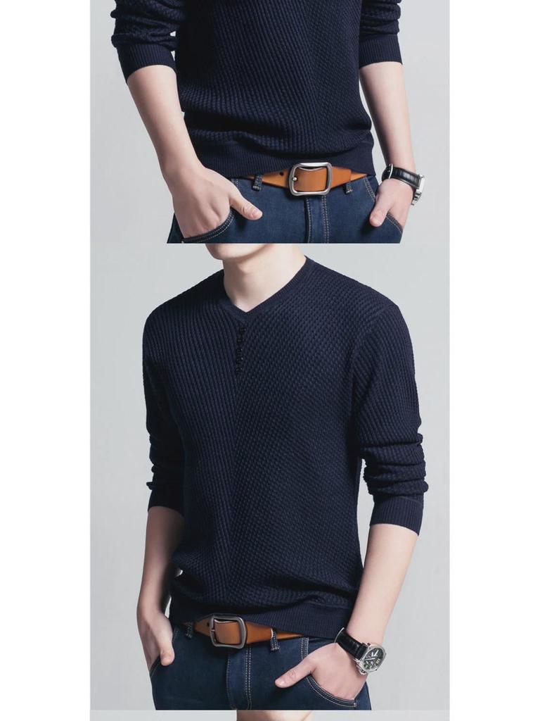 Men's Long-Sleeve Korean V-Neck Casual Slim Fit Wool Sweater