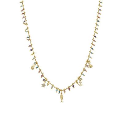 Luxenter Kette aus 925er Silber und mehrfarbigen Kristallen, veredelt mit 18 Karat Gelbgold - Anker