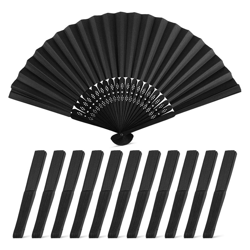 AAAF Hand Fan Foldable 12PCS 12PCS Black Folding Line Dance Popping Paper Fans Handheld Chinese Style Crafts