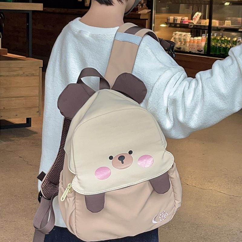 Bear Print Backpack With Cute Cartoon Pattern Students Schoolbag Gift Durable