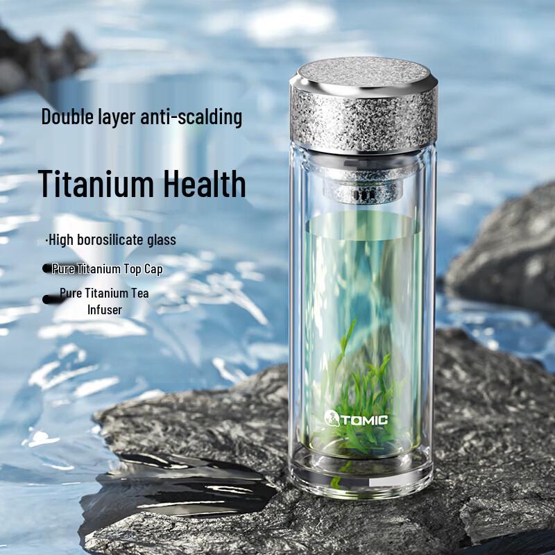 TOMIC 280ml Double-Wall Borosilicate Glass Tea Bottle with Infuser