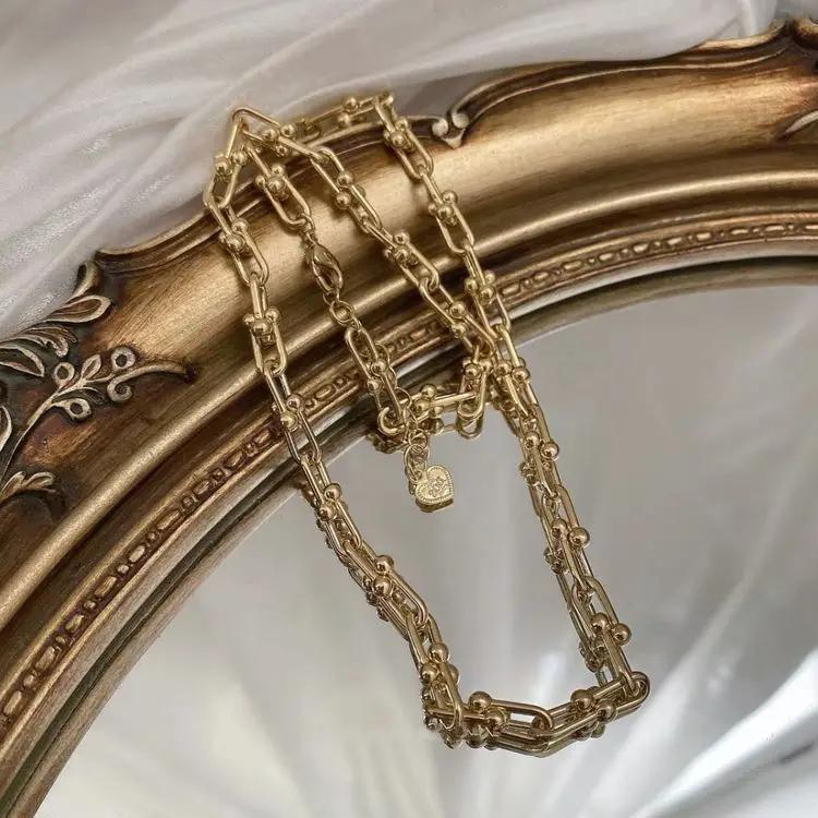 French Retro Multi Layer Freshwater Pearl Necklace Women Gold Chain Choker Pendant Jewelry
