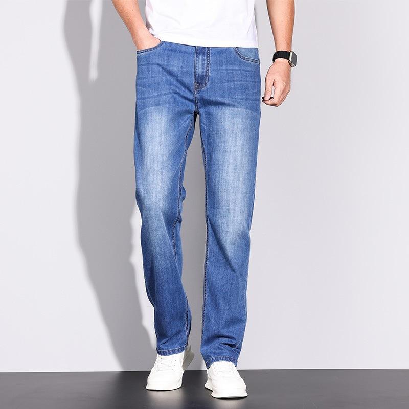 

Spring and Summer Elastic Cotton High Waist Loose Light Business Thin Small Straight Trousers Jeans 28