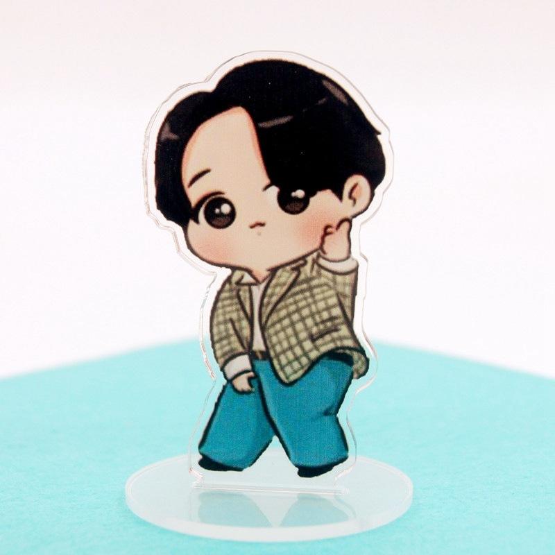 7pcs BTS 10cm Cute Cartoon Acrylic Standee, Bangtan Boys Casual Outfit Cartoon Figure Display, Kpop ARMY Fans Desk Decor