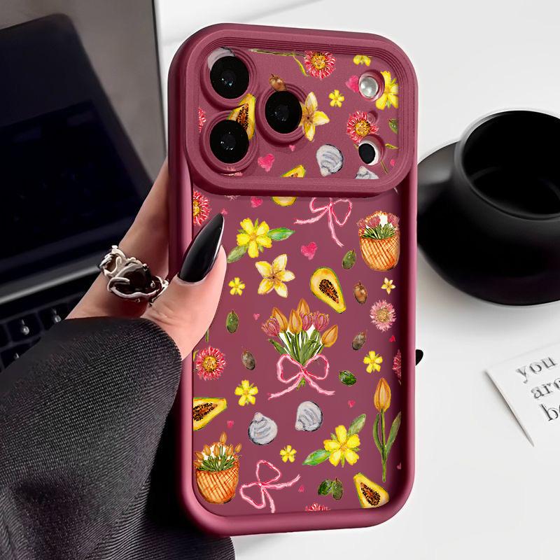 Flowers Leaves Print Case For iPhone 17 Pro Max Case iPhone 16 15 14 13 Pro Max 11 17e 16e Shockproof Bumper Soft Silicone Phone Cover Cases