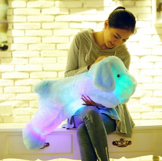 5080Cm Gloeiend LED Licht Liggende Hond Pluche Speelgoed Gevuld Zacht Kleurrijk Lichtgevend Dier Hond Kussen Poppen Kinderen Kerstcadeau 50cm