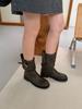 British retro western cowboy boots women's new color matching medium boots knight martin boots