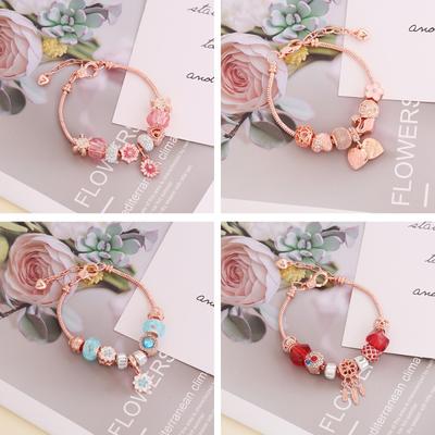 Pandora Crystal Silver Steel Colorful Charm Bracelet For Women Fashion Bangle Jewelry Accessories