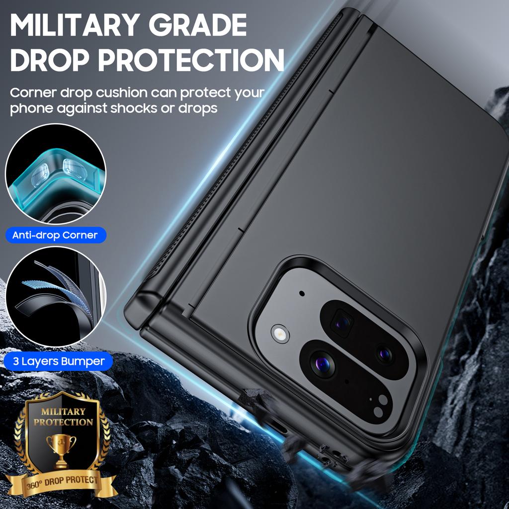 For Google Pixel 10 Pro Fold with Magnetic Power [Hidden Kickstand][Screen Protector][Hinge Protection] Slim Shockproof Protective Phone Case-Black