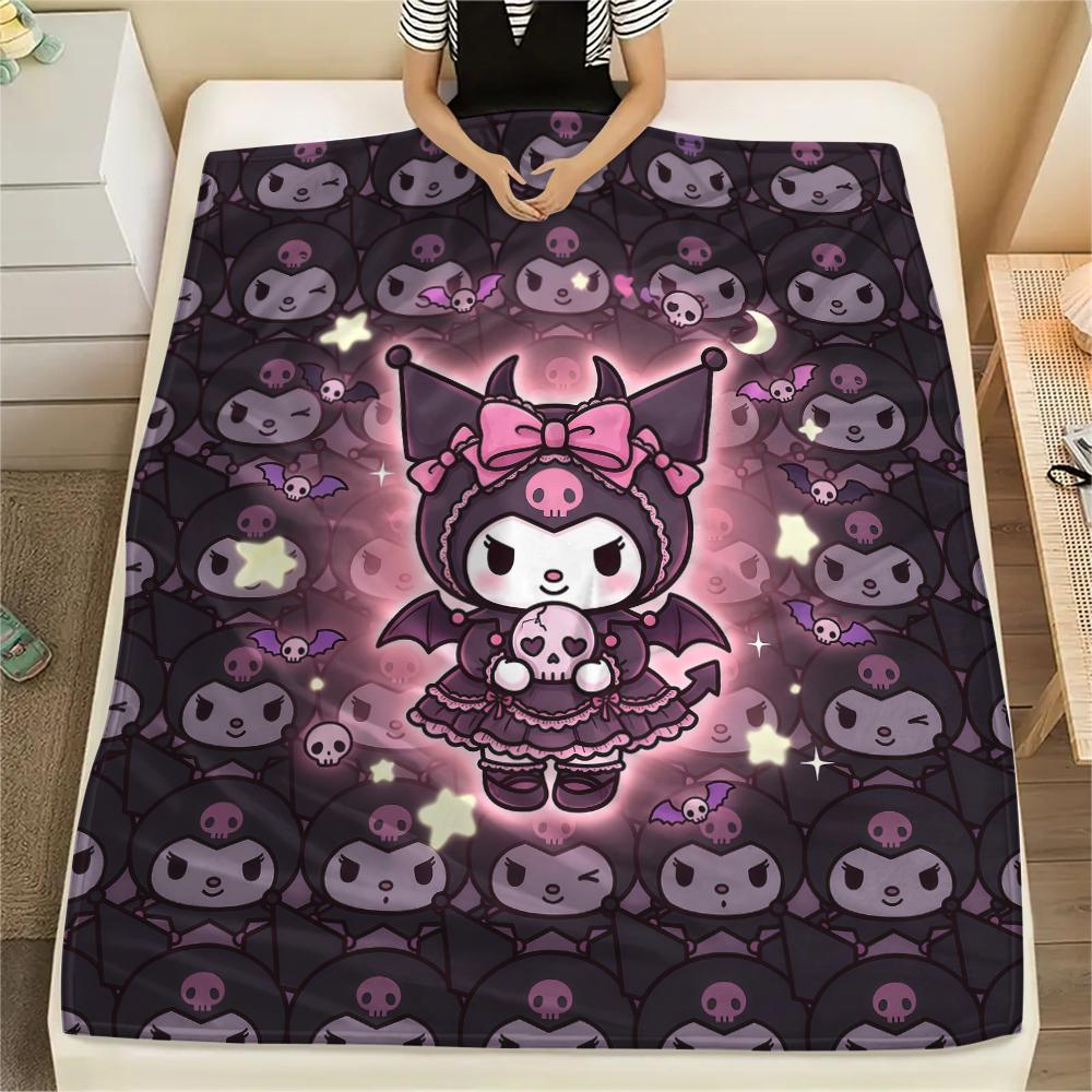 1PC Kuromi Print Flannel Blanket, High quality All Seasons, Home Decor, Warmth and Comfort, Perfect for Christmas Gifts