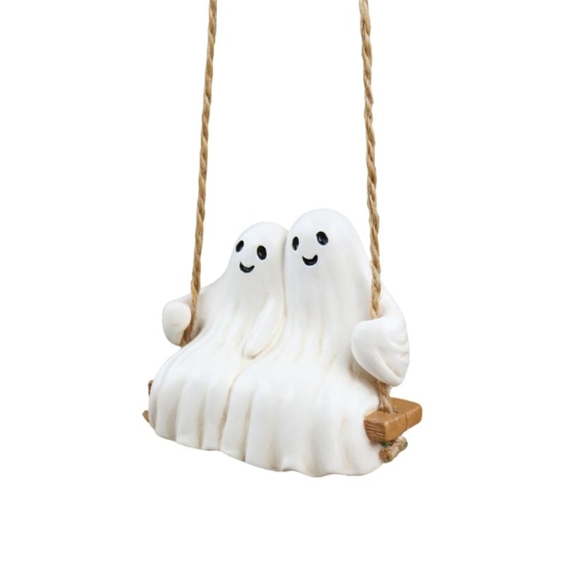 

Halloween Ghostly Couple On Swing Resins Hanging Decors For Garden Patios Tree Indoor and Outdoor Horror Theme Ornament 1