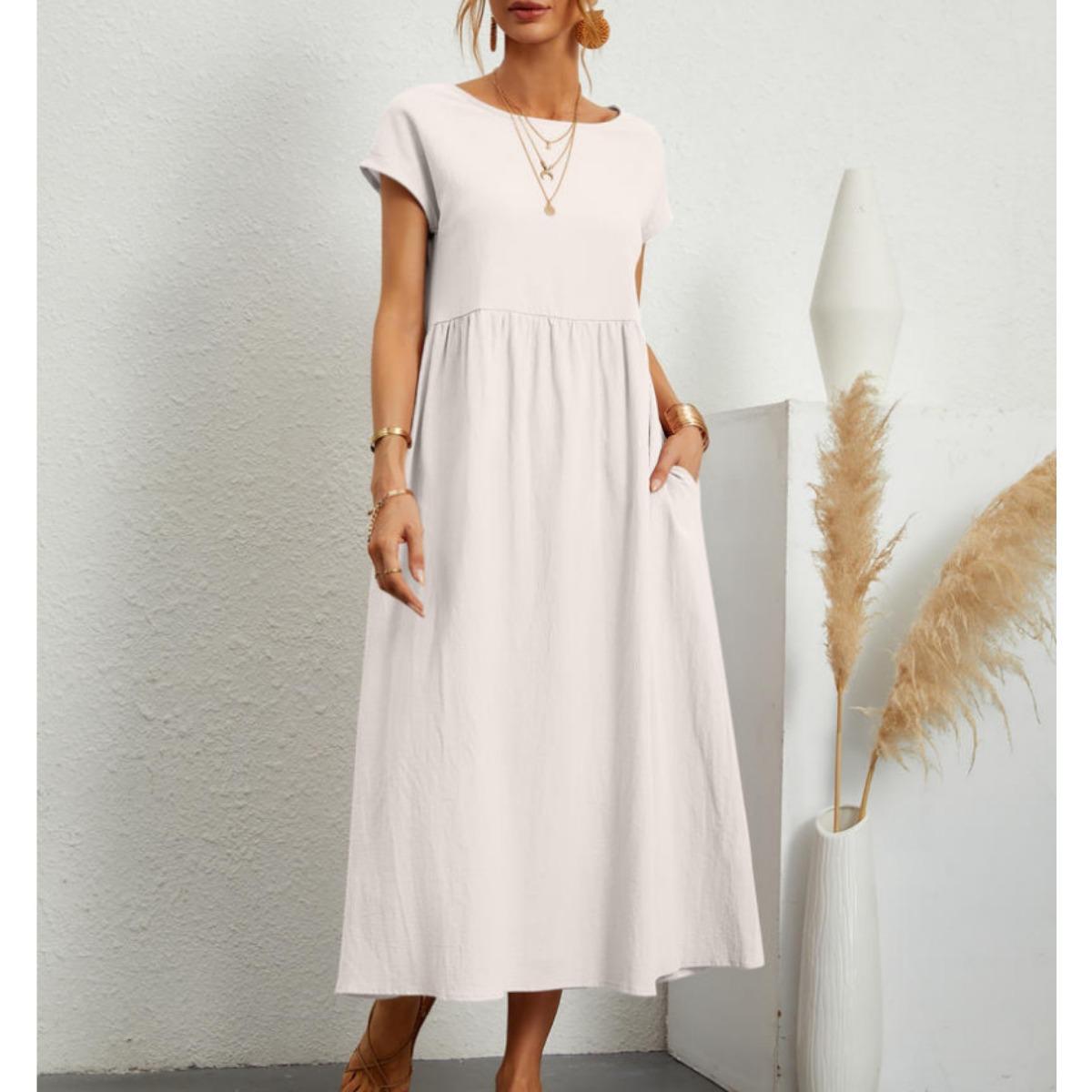 

New Women s Solid Color Sleeveless Loose Cotton Linen Dress With Pockets, Casual Summer Dresses For Women, Cross-border Ready To Ship S белый