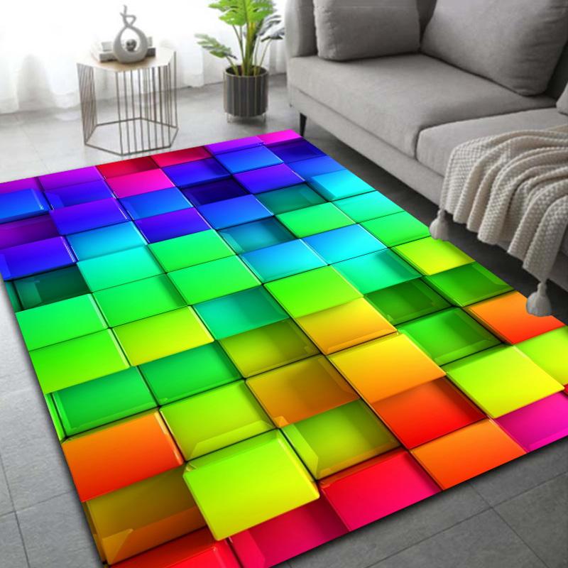Crystal Velvet Carpet 3D Block Area Rug Memory Foam Anti-Slip Floor Mat for Living Room Bedroom Kitchen Decor