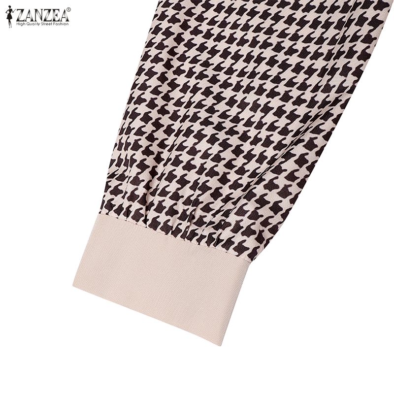 ZANZEA Women Casual Round Neck Loose Long Sleeve Print Dress Muslim